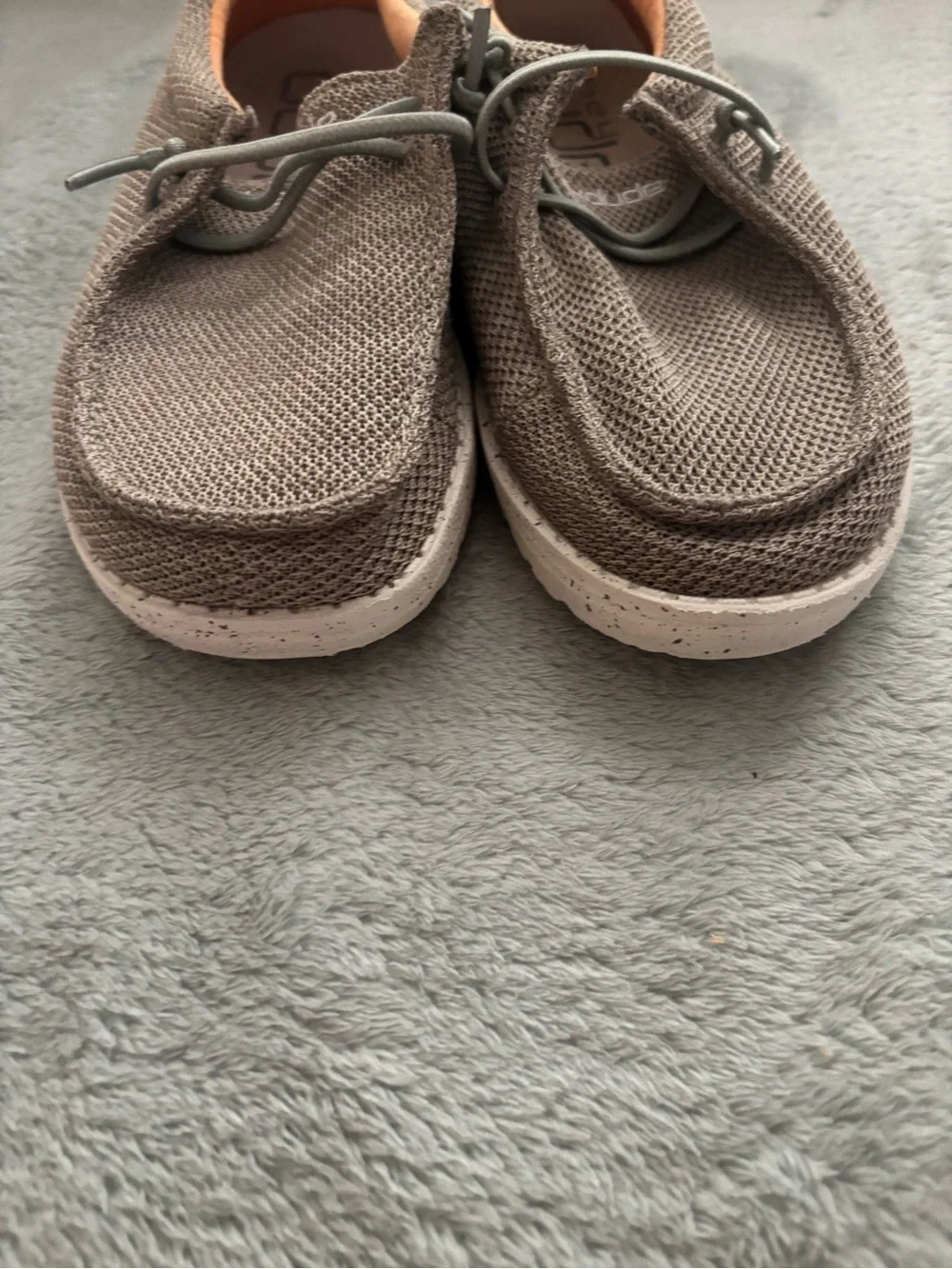 Hey Dude kid’s Woven Slip-On Loafers in Taupe with Orange Lining